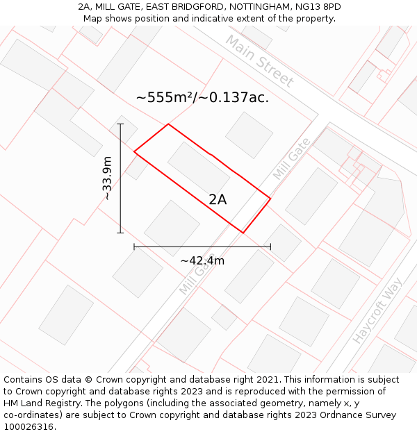 2A, MILL GATE, EAST BRIDGFORD, NOTTINGHAM, NG13 8PD: Plot and title map