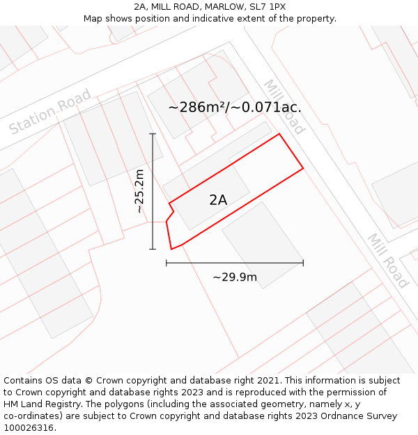 2A, MILL ROAD, MARLOW, SL7 1PX: Plot and title map