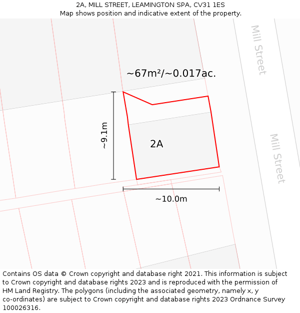 2A, MILL STREET, LEAMINGTON SPA, CV31 1ES: Plot and title map