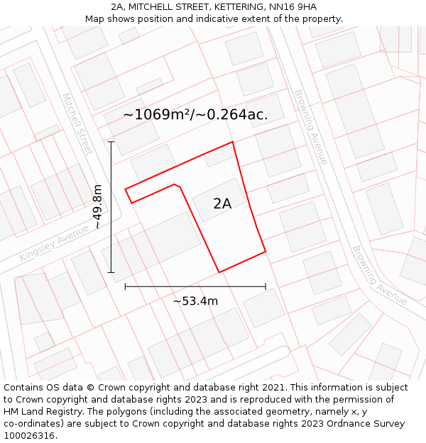 2A, MITCHELL STREET, KETTERING, NN16 9HA: Plot and title map