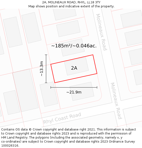 2A, MOLINEAUX ROAD, RHYL, LL18 3TY: Plot and title map