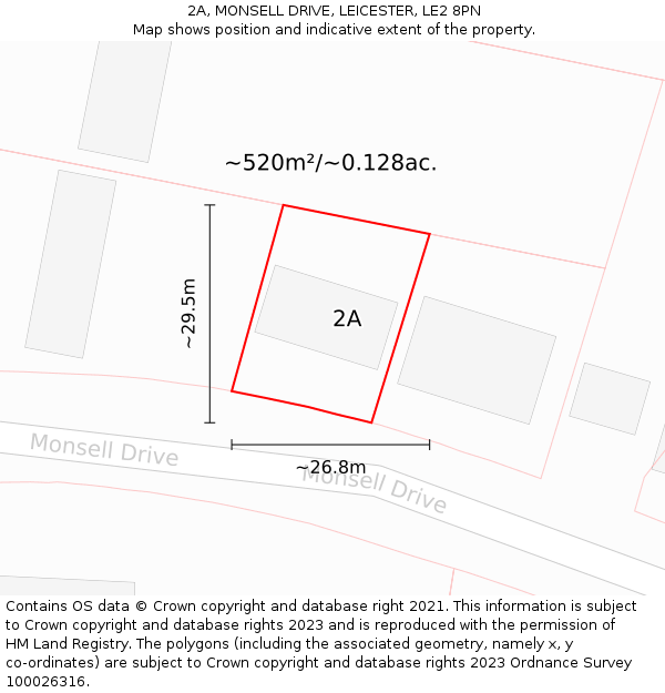 2A, MONSELL DRIVE, LEICESTER, LE2 8PN: Plot and title map