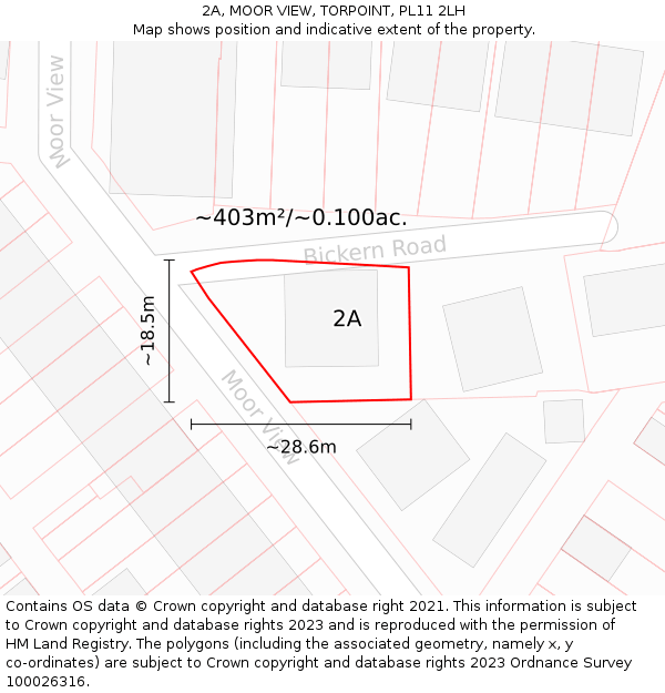 2A, MOOR VIEW, TORPOINT, PL11 2LH: Plot and title map