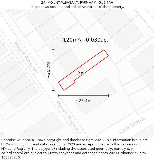 2A, MOUNT PLEASANT, FARNHAM, GU9 7AA: Plot and title map