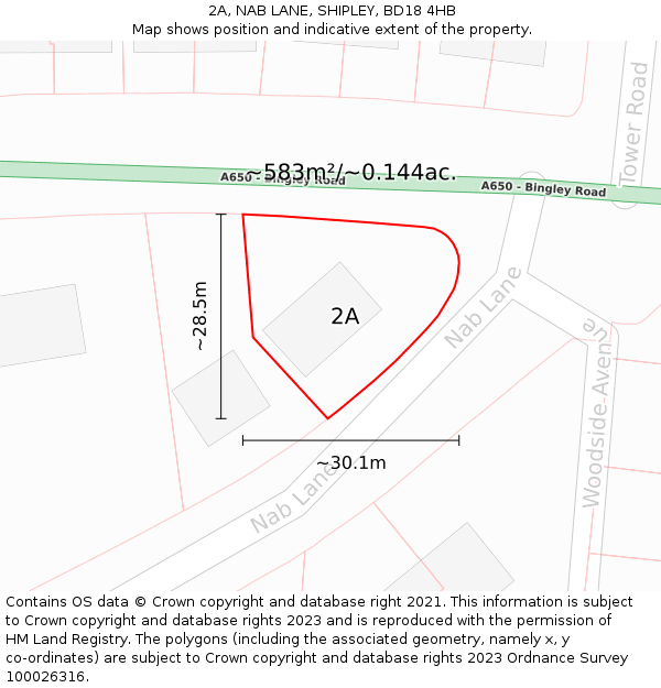 2A, NAB LANE, SHIPLEY, BD18 4HB: Plot and title map