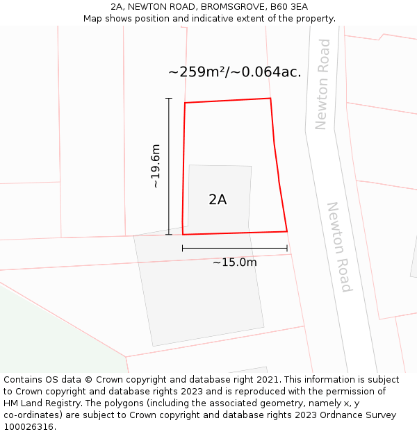 2A, NEWTON ROAD, BROMSGROVE, B60 3EA: Plot and title map