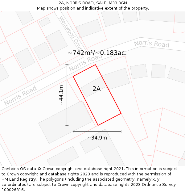 2A, NORRIS ROAD, SALE, M33 3GN: Plot and title map