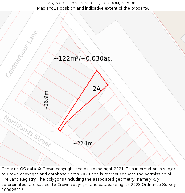 2A, NORTHLANDS STREET, LONDON, SE5 9PL: Plot and title map