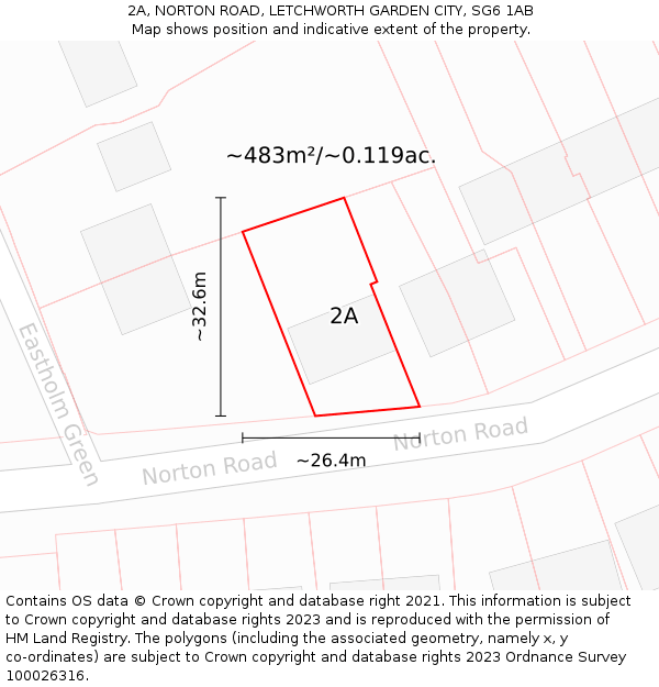 2A, NORTON ROAD, LETCHWORTH GARDEN CITY, SG6 1AB: Plot and title map