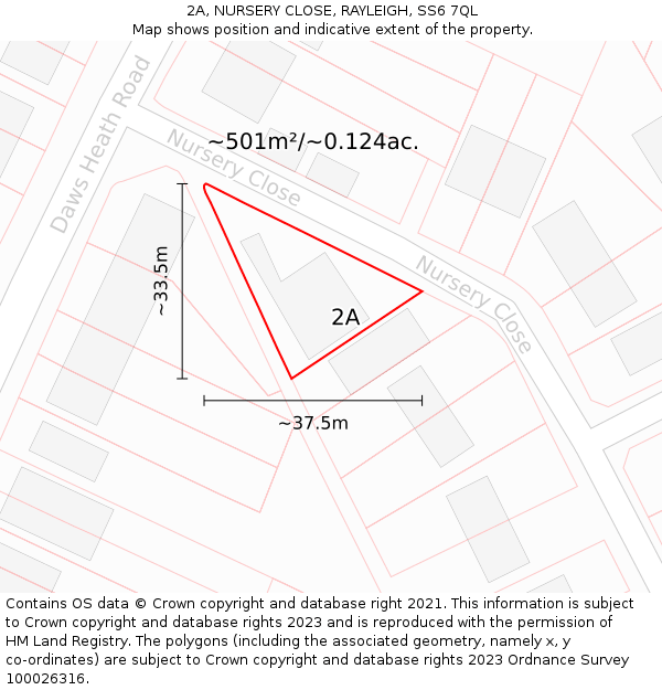 2A, NURSERY CLOSE, RAYLEIGH, SS6 7QL: Plot and title map