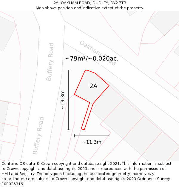 2A, OAKHAM ROAD, DUDLEY, DY2 7TB: Plot and title map