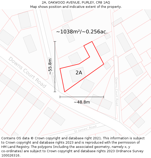 2A, OAKWOOD AVENUE, PURLEY, CR8 1AQ: Plot and title map