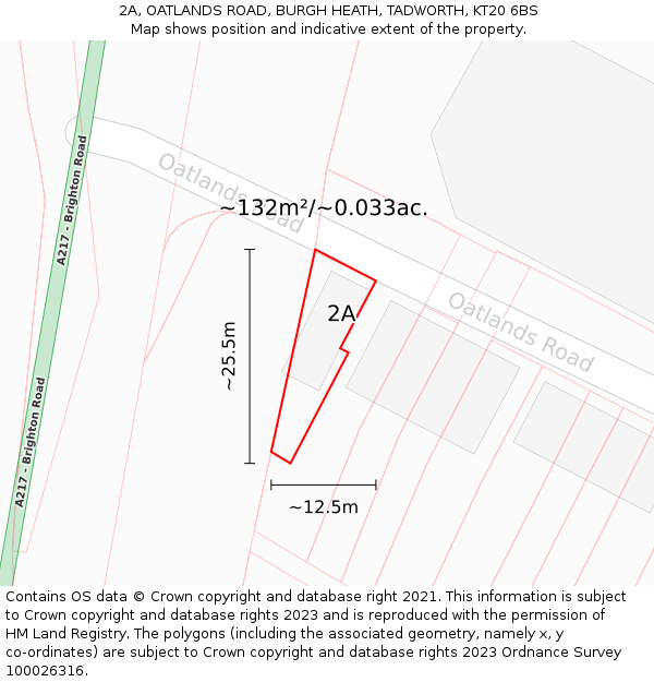 2A, OATLANDS ROAD, BURGH HEATH, TADWORTH, KT20 6BS: Plot and title map