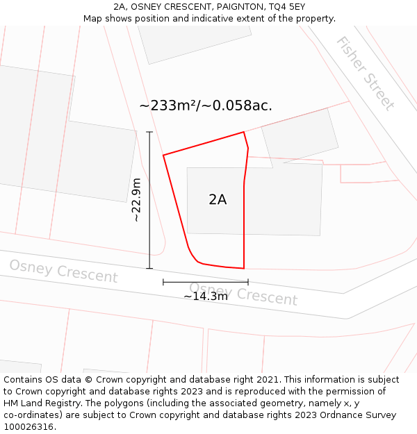 2A, OSNEY CRESCENT, PAIGNTON, TQ4 5EY: Plot and title map