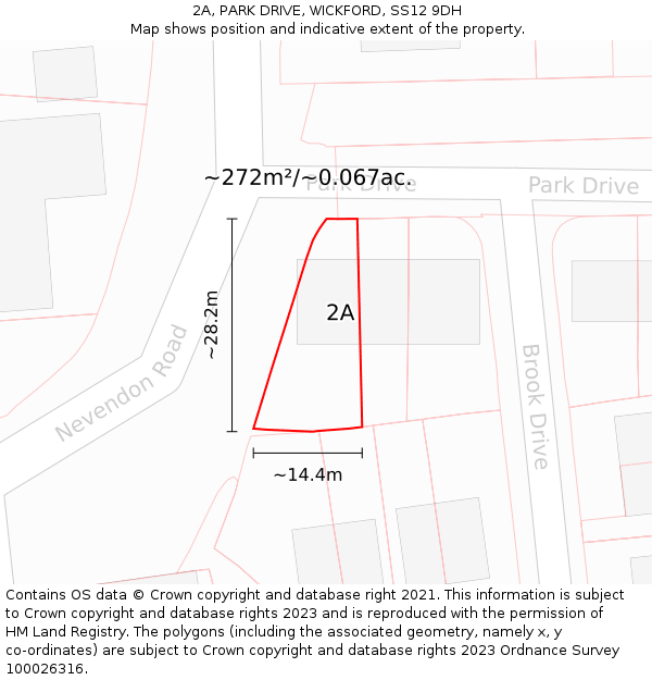 2A, PARK DRIVE, WICKFORD, SS12 9DH: Plot and title map