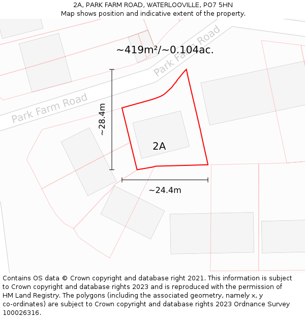 2A, PARK FARM ROAD, WATERLOOVILLE, PO7 5HN: Plot and title map