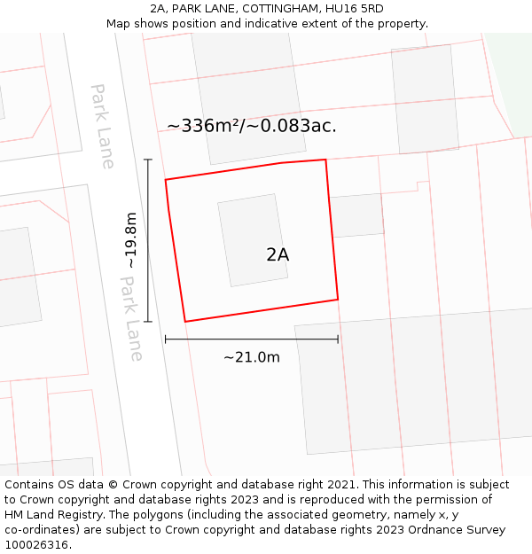 2A, PARK LANE, COTTINGHAM, HU16 5RD: Plot and title map