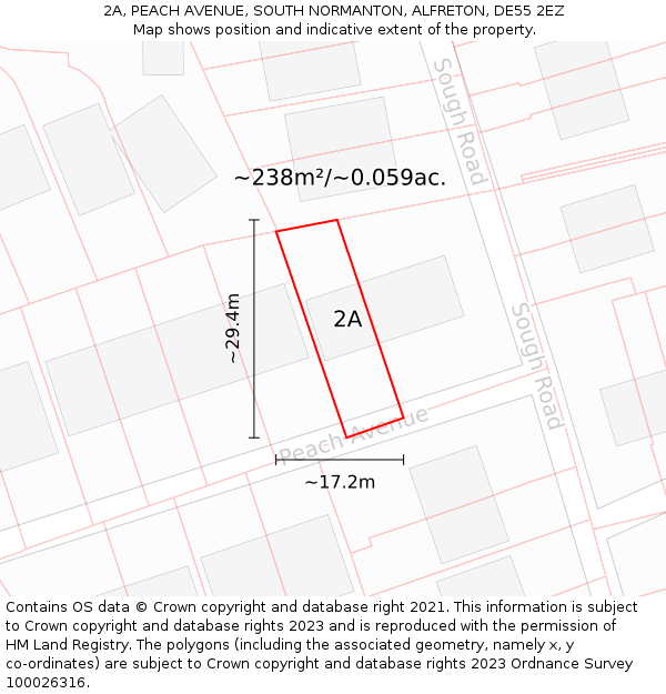 2A, PEACH AVENUE, SOUTH NORMANTON, ALFRETON, DE55 2EZ: Plot and title map