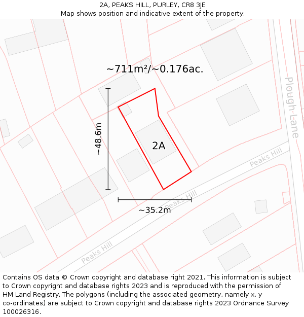 2A, PEAKS HILL, PURLEY, CR8 3JE: Plot and title map