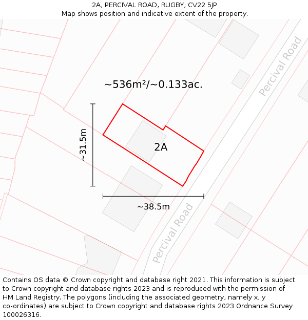 2A, PERCIVAL ROAD, RUGBY, CV22 5JP: Plot and title map