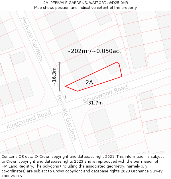 2A, PERIVALE GARDENS, WATFORD, WD25 0HR: Plot and title map