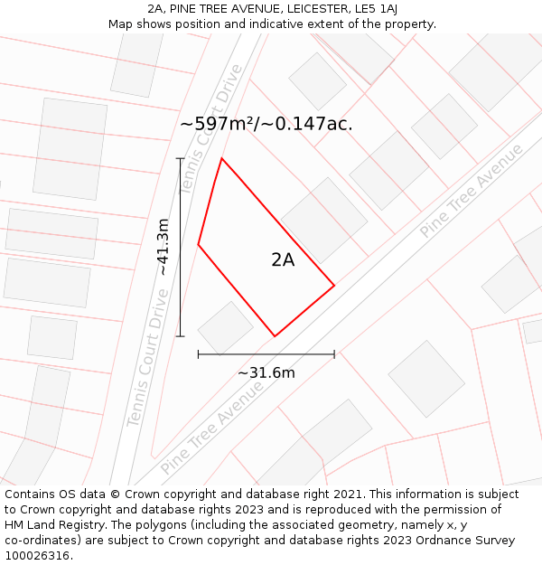 2A, PINE TREE AVENUE, LEICESTER, LE5 1AJ: Plot and title map