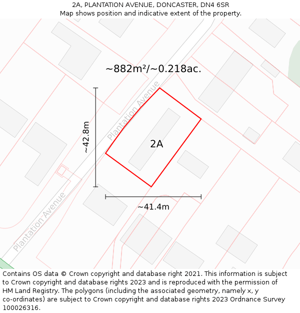 2A, PLANTATION AVENUE, DONCASTER, DN4 6SR: Plot and title map