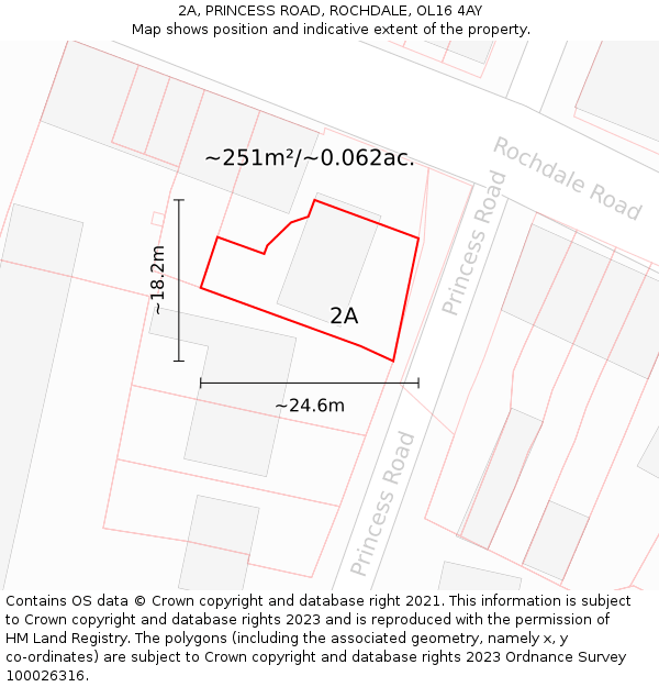 2A, PRINCESS ROAD, ROCHDALE, OL16 4AY: Plot and title map