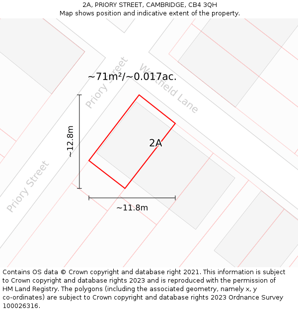 2A, PRIORY STREET, CAMBRIDGE, CB4 3QH: Plot and title map