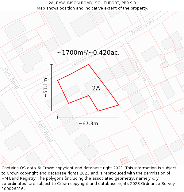 2A, RAWLINSON ROAD, SOUTHPORT, PR9 9JR: Plot and title map