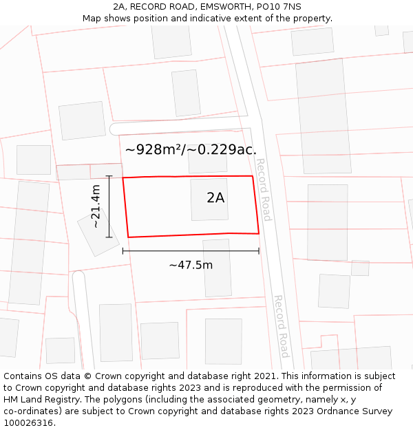 2A, RECORD ROAD, EMSWORTH, PO10 7NS: Plot and title map