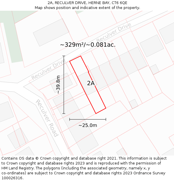 2A, RECULVER DRIVE, HERNE BAY, CT6 6QE: Plot and title map