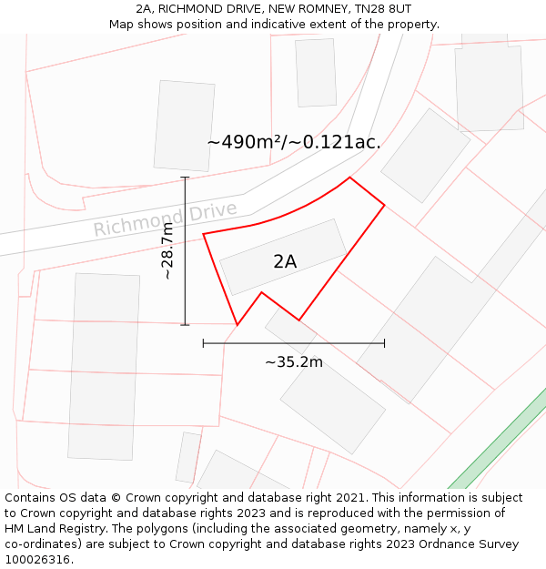2A, RICHMOND DRIVE, NEW ROMNEY, TN28 8UT: Plot and title map