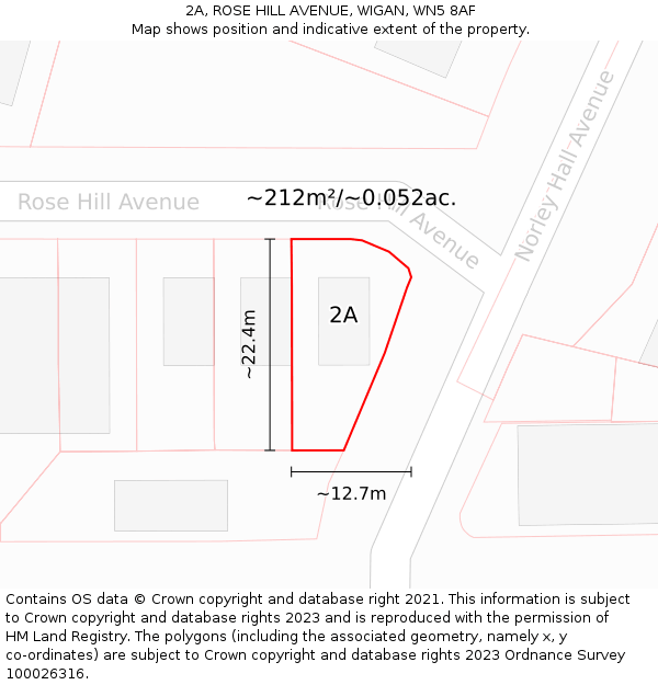 2A, ROSE HILL AVENUE, WIGAN, WN5 8AF: Plot and title map