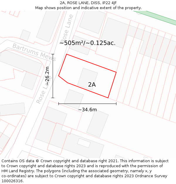 2A, ROSE LANE, DISS, IP22 4JF: Plot and title map