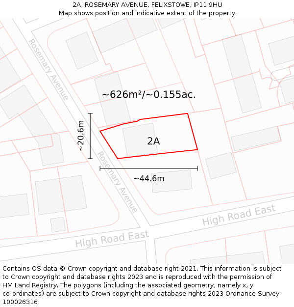 2A, ROSEMARY AVENUE, FELIXSTOWE, IP11 9HU: Plot and title map