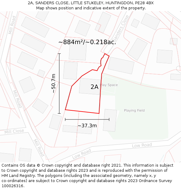 2A, SANDERS CLOSE, LITTLE STUKELEY, HUNTINGDON, PE28 4BX: Plot and title map