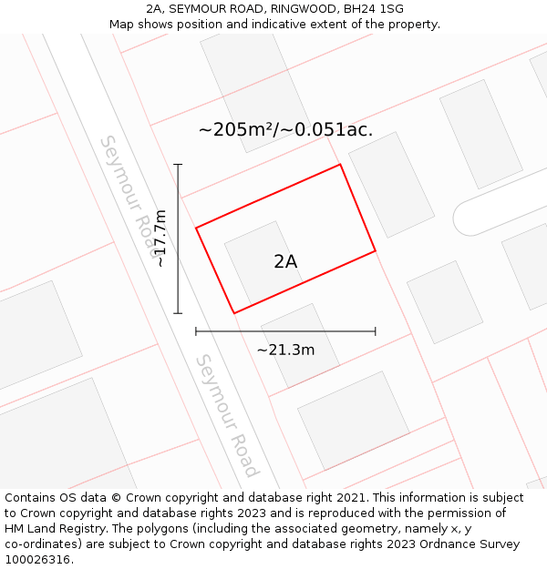 2A, SEYMOUR ROAD, RINGWOOD, BH24 1SG: Plot and title map