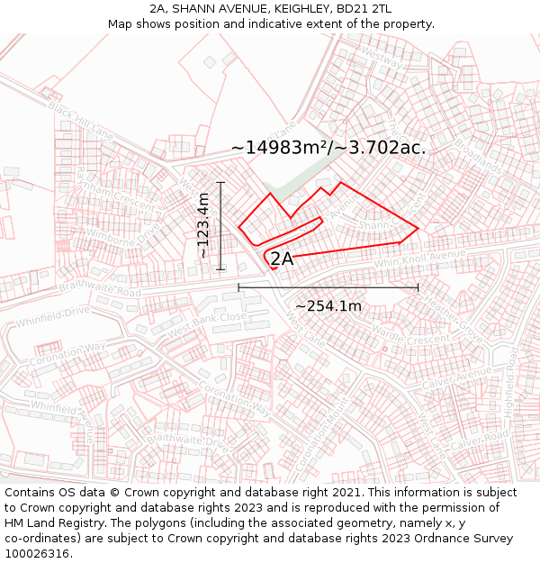 2A, SHANN AVENUE, KEIGHLEY, BD21 2TL: Plot and title map