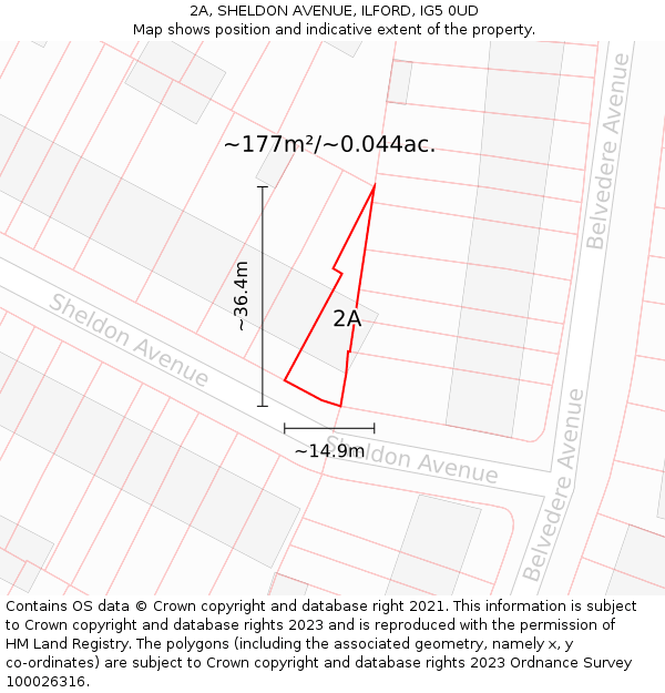 2A, SHELDON AVENUE, ILFORD, IG5 0UD: Plot and title map