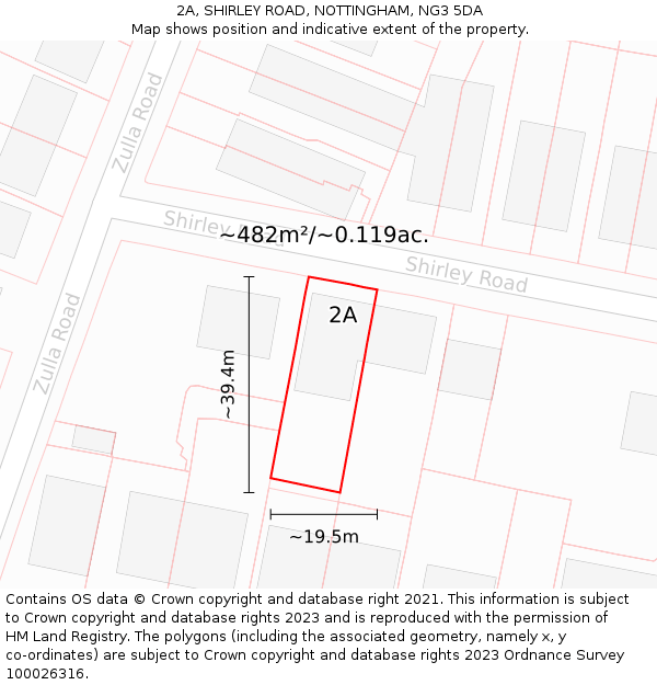 2A, SHIRLEY ROAD, NOTTINGHAM, NG3 5DA: Plot and title map