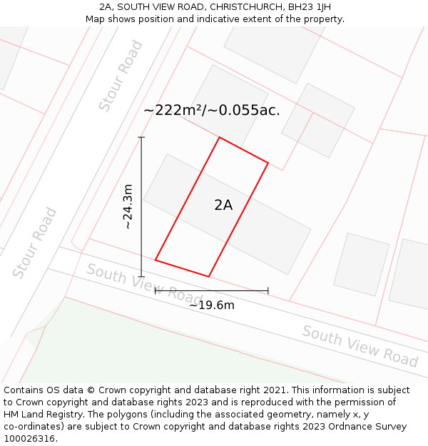 2A, SOUTH VIEW ROAD, CHRISTCHURCH, BH23 1JH: Plot and title map