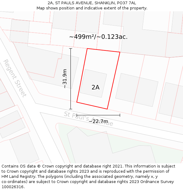 2A, ST PAULS AVENUE, SHANKLIN, PO37 7AL: Plot and title map