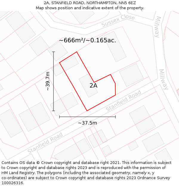 2A, STANFIELD ROAD, NORTHAMPTON, NN5 6EZ: Plot and title map