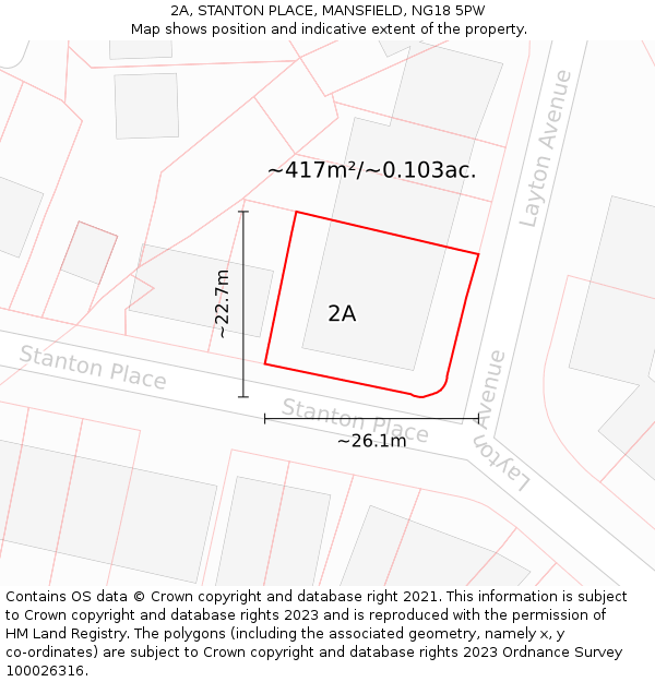 2A, STANTON PLACE, MANSFIELD, NG18 5PW: Plot and title map