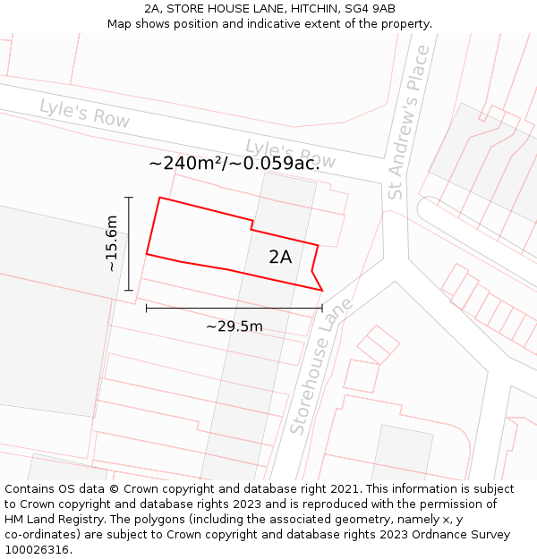 2A, STORE HOUSE LANE, HITCHIN, SG4 9AB: Plot and title map