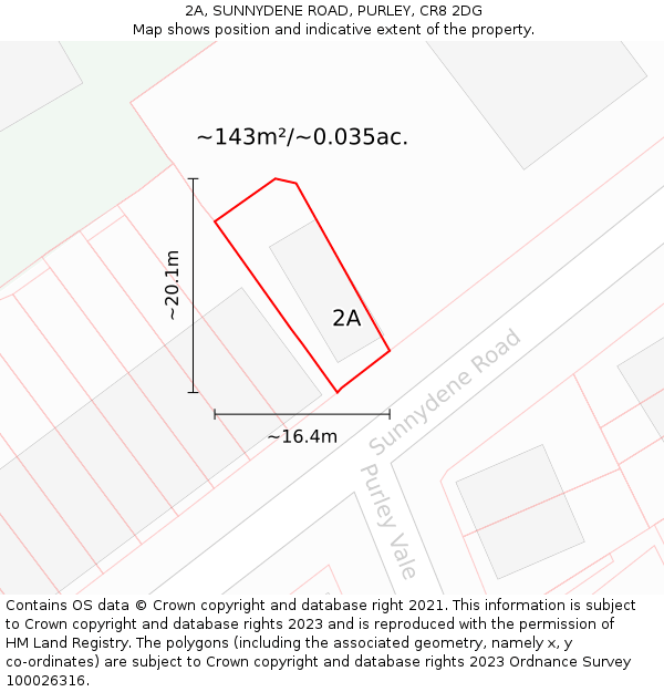 2A, SUNNYDENE ROAD, PURLEY, CR8 2DG: Plot and title map