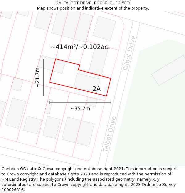 2A, TALBOT DRIVE, POOLE, BH12 5ED: Plot and title map