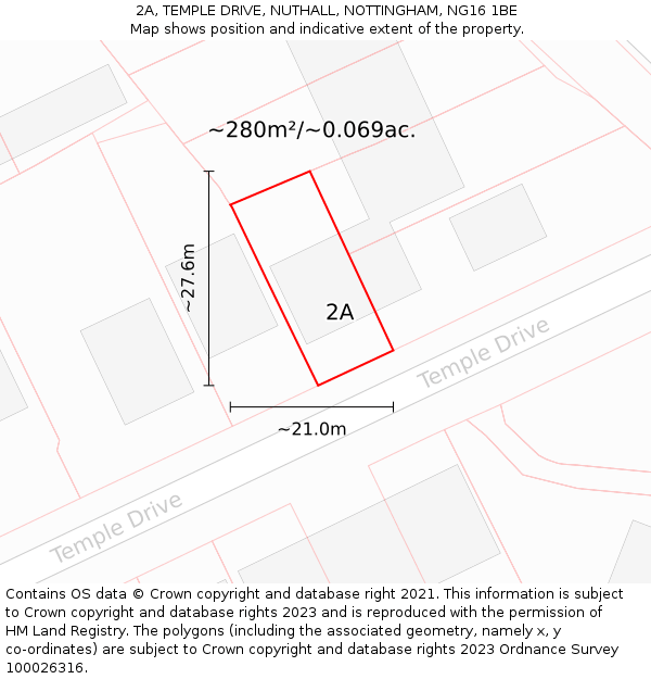 2A, TEMPLE DRIVE, NUTHALL, NOTTINGHAM, NG16 1BE: Plot and title map