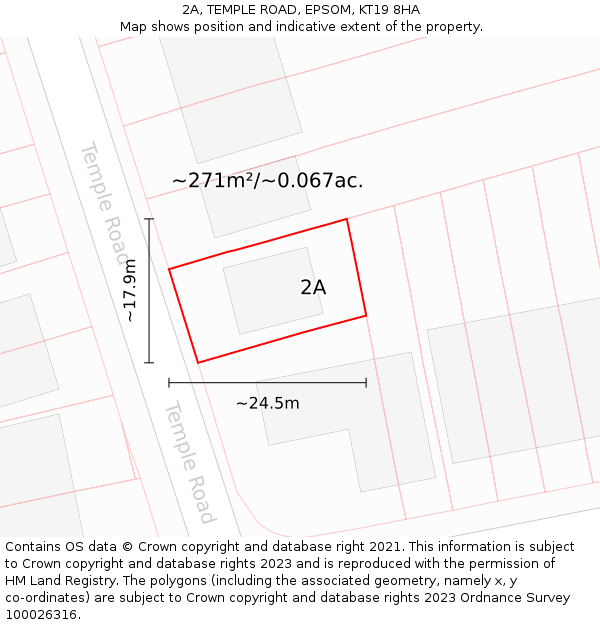 2A, TEMPLE ROAD, EPSOM, KT19 8HA: Plot and title map